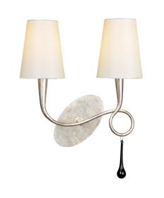 M0537/CS  ## Paola Wall Lamp 2 Light E14; Silver Painted With Cream Shades & Black Glass Droplets